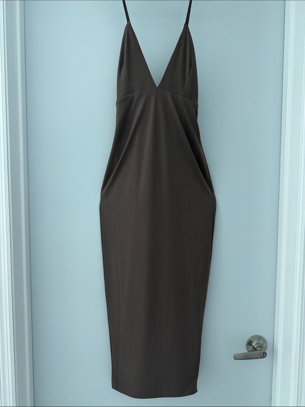 Dance & Marvel Chocolate Brown V-Neck Midi Slip Dress